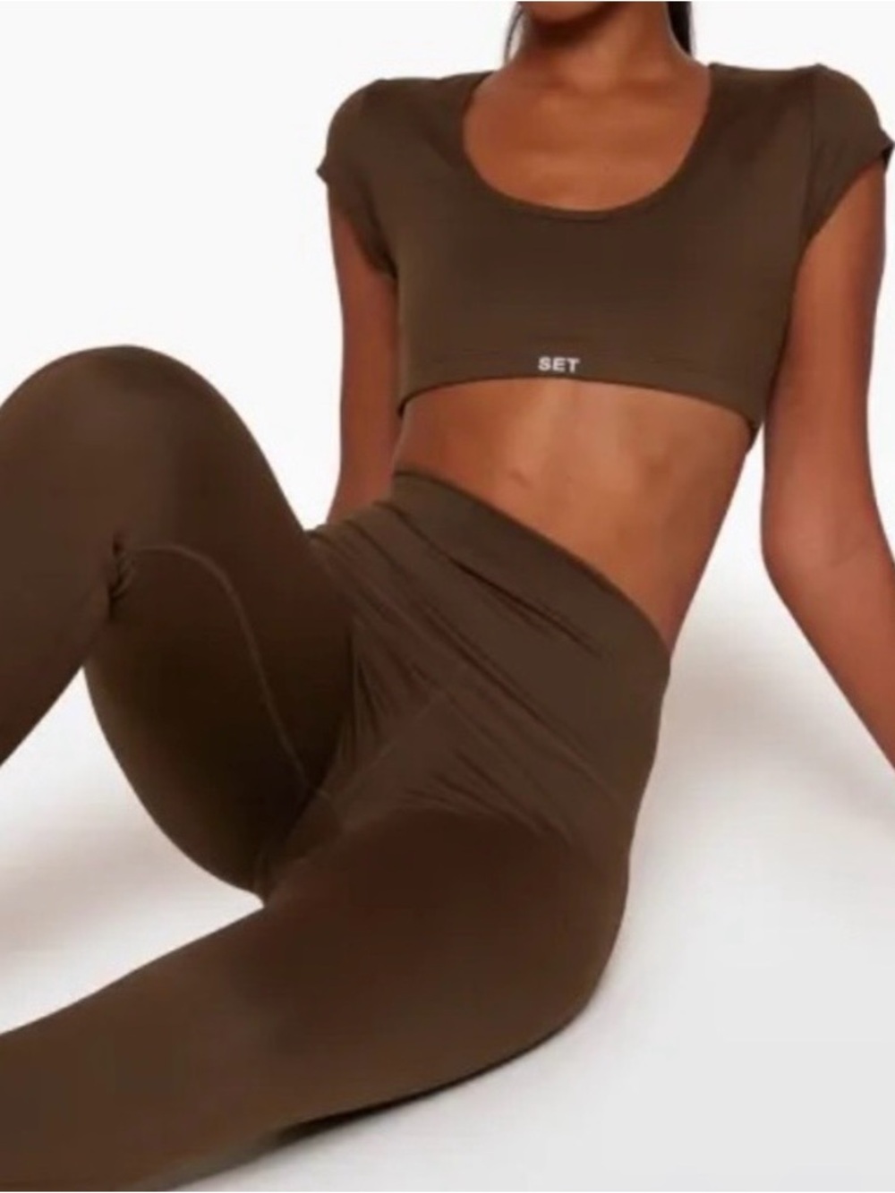 SET Active Luxform 2 Piece Set Cocoa Brown Crop Top Bra Leggings Small